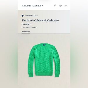 Polo Ralph Lauren Iconic CableKnit Cashmere Sweater Green XXL EUC $498 Authentic